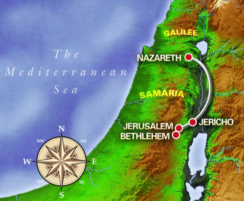 Mary and Joseph’s Christmas Journey is depicted on this map.