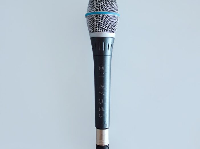 black and gray corded microphone