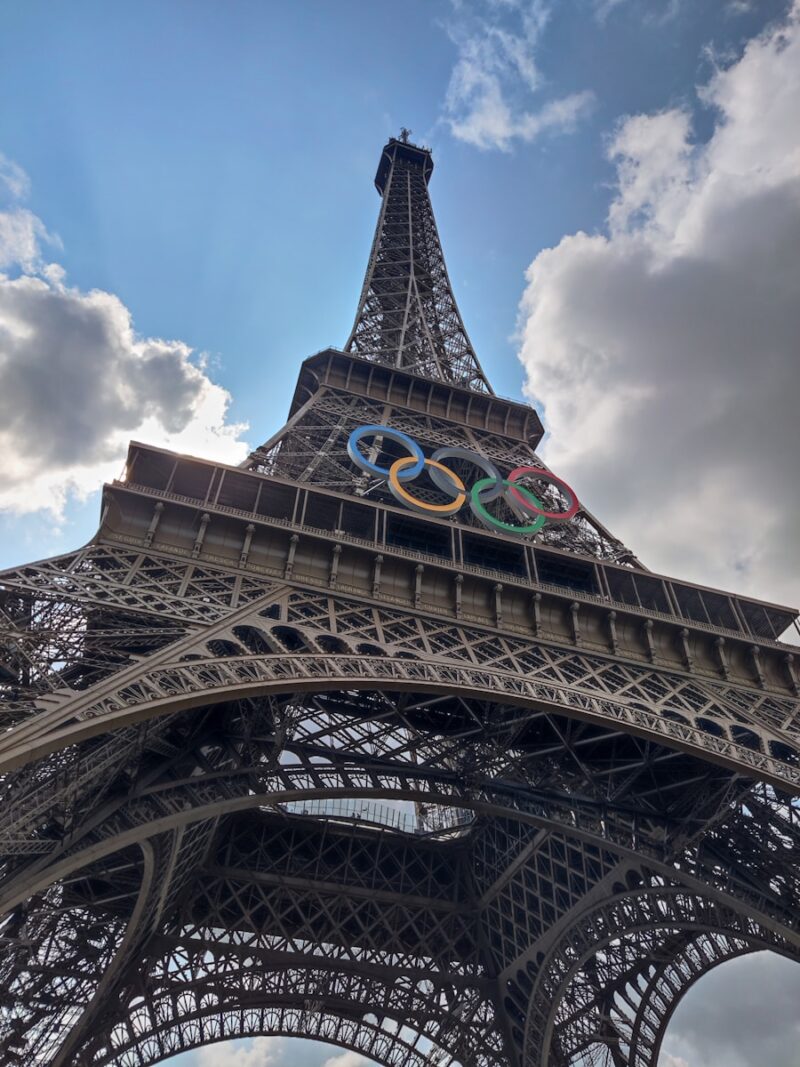 The eiffel tower with the olympic logo on it.  Pride, the Olympics, and Being Sad all at one opening event.