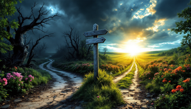 Same road that splits into two different destinations.